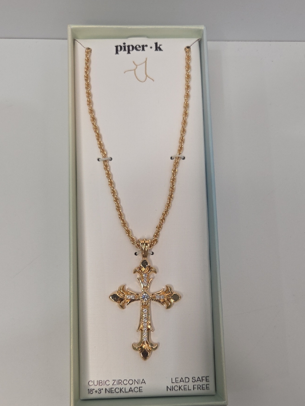 💛▪️Piper K ▪️ Gold Cross Pendant Necklace with Clear Stones - Picture 5 of 7